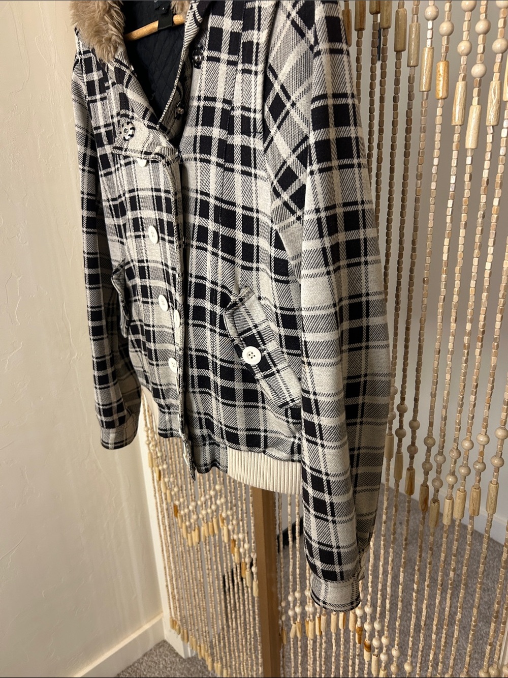 Marc by Marc Jacobs Plaid Coat with Faux Fur Hood Size L - Picture 4 of 7